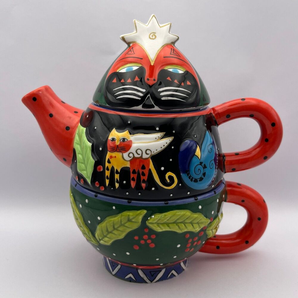 Laurel Burch Whimsical Cat Angel Teapot and Cup Tea for 1